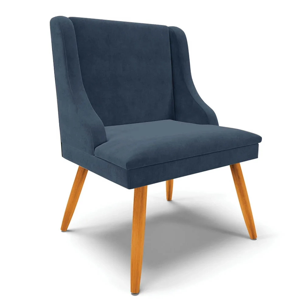 Kit 10 Cadeiras Estofadas para Sala de Jantar Pés Palito Lia Suede Azul Marinho - Ibiza