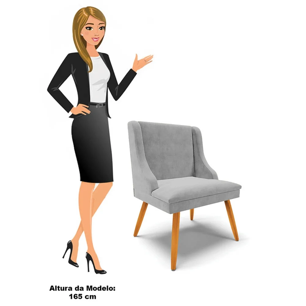 Kit 10 Cadeiras Estofadas para Sala de Jantar Pés Palito Lia Suede Cinza - Ibiza