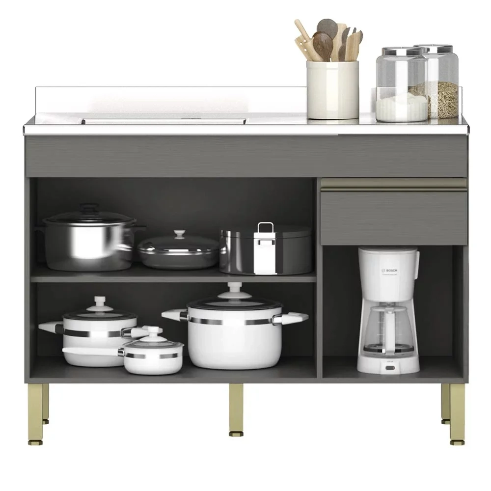 Armário de Cozinha e Balcão com Pia 120cm Lina Z06 Gris/Freijó - Mpozenato