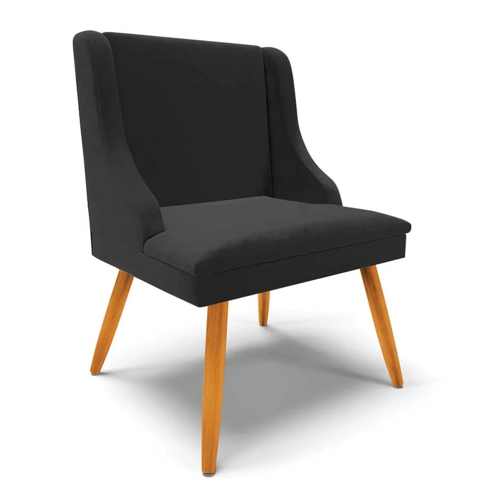 Kit 4 Cadeiras Estofadas para Sala de Jantar Pés Palito Lia Veludo Preto - Ibiza