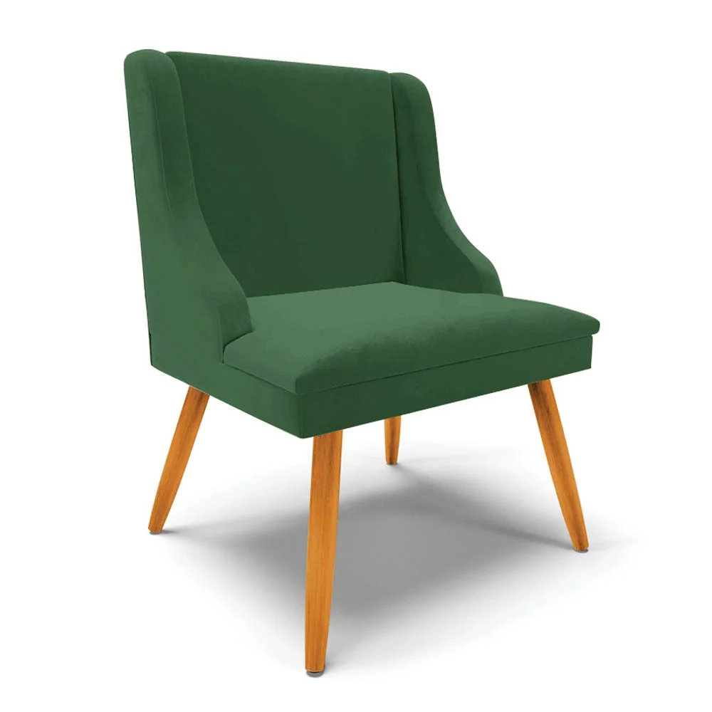 Kit 4 Cadeiras Estofadas para Sala de Jantar Pés Palito Lia Veludo Verde Esmeralda - Ibiza