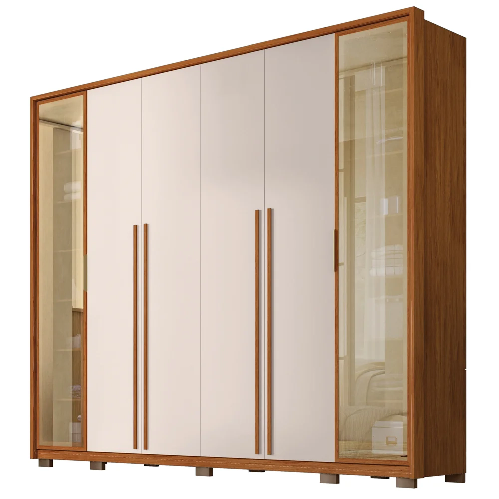 Guarda Roupa Casal 6 Portas Vidro Reflecta Octavius Freijó/Off White - Caemmun