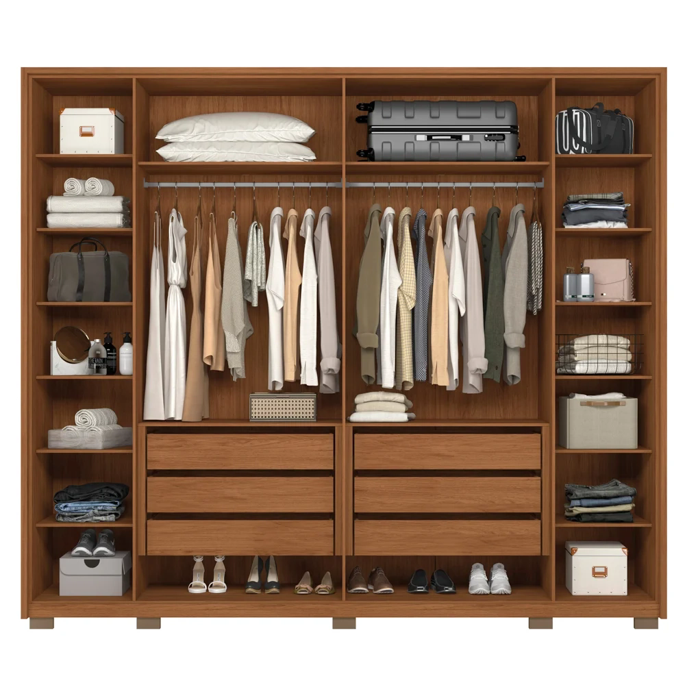 Guarda Roupa Casal 6 Portas Vidro Reflecta Octavius Freijó/Off White - Caemmun