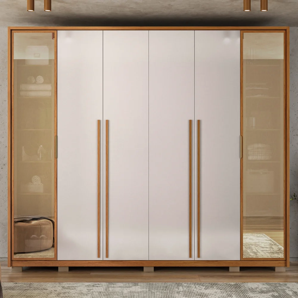 Guarda Roupa Casal 6 Portas Vidro Reflecta Octavius Freijó/Off White - Caemmun