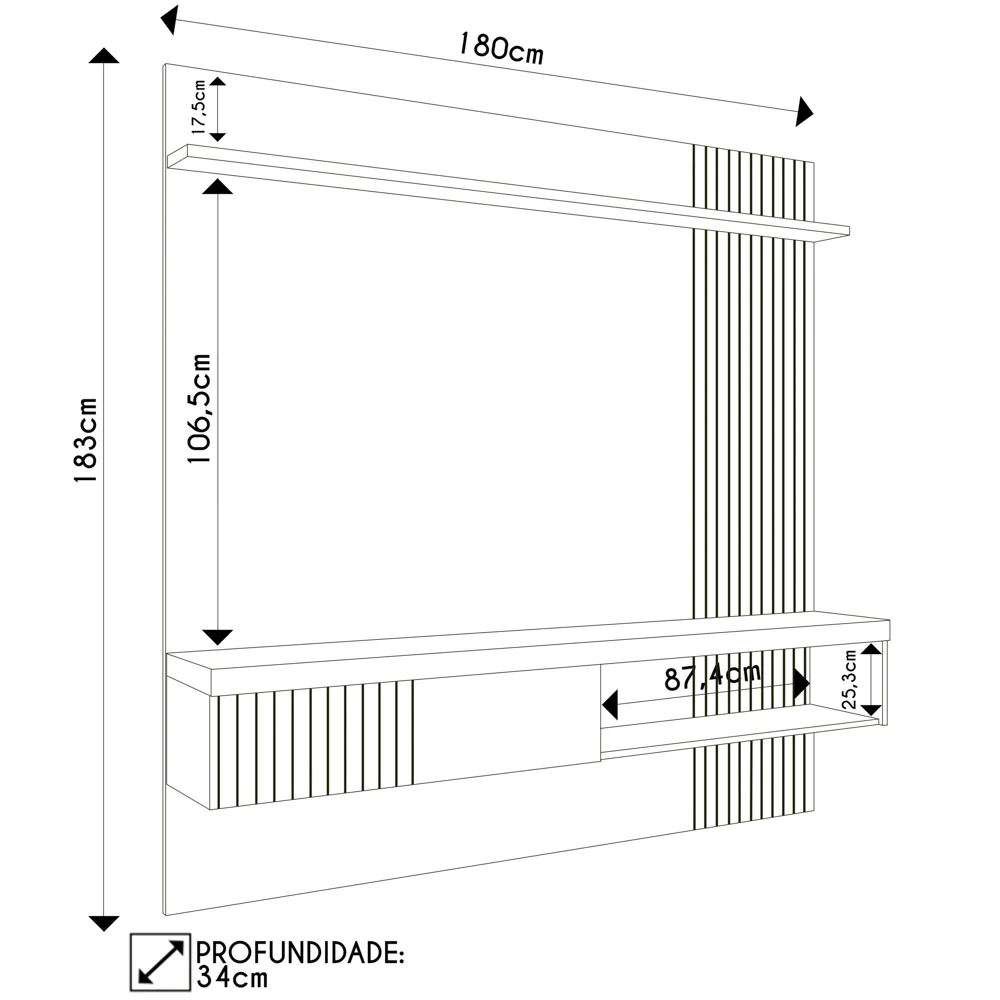 Painel para TV 65 Pol com Bancada Suspensa 180cm Jade Freijó/Off White - Caemmun