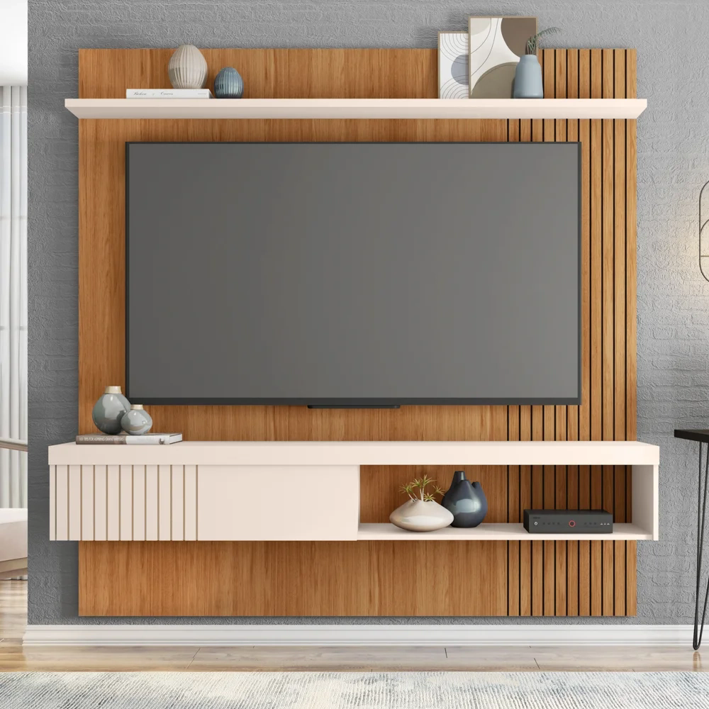 Painel para TV 65 Pol com Bancada Suspensa 180cm Jade Freijó/Off White - Caemmun