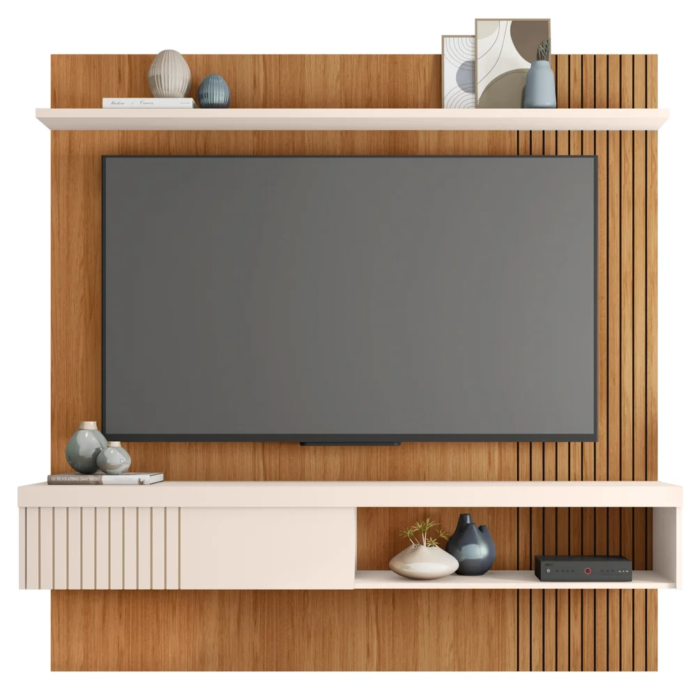 Painel para TV 65 Pol com Bancada Suspensa 180cm Jade Freijó/Off White - Caemmun