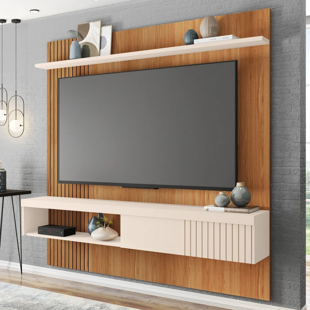 Painel para TV 65 Pol com Bancada Suspensa 180cm Jade Freijó/Off White - Caemmun
