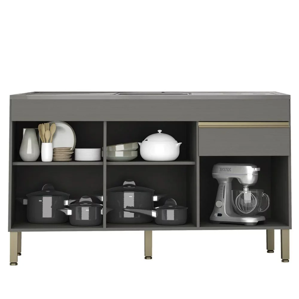 Armário de Cozinha 4 Peças Balcão com Pia 120cm Lina08 Z06 Gris/Freijó - Mpozenato