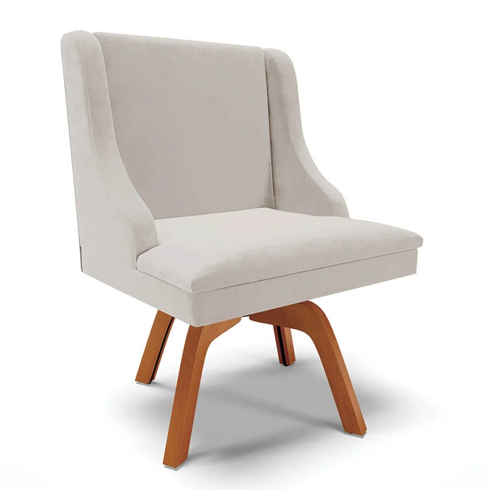 Kit 10 Cadeiras Estofadas Base Giratória de Madeira Lia Veludo Cinza - Ibiza