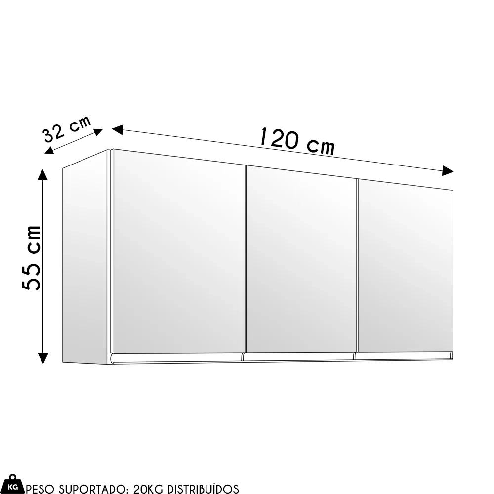 Armário de Cozinha Aéreo 120cm 3 Portas Andréia Amêndoa/Preto - AJL Móveis