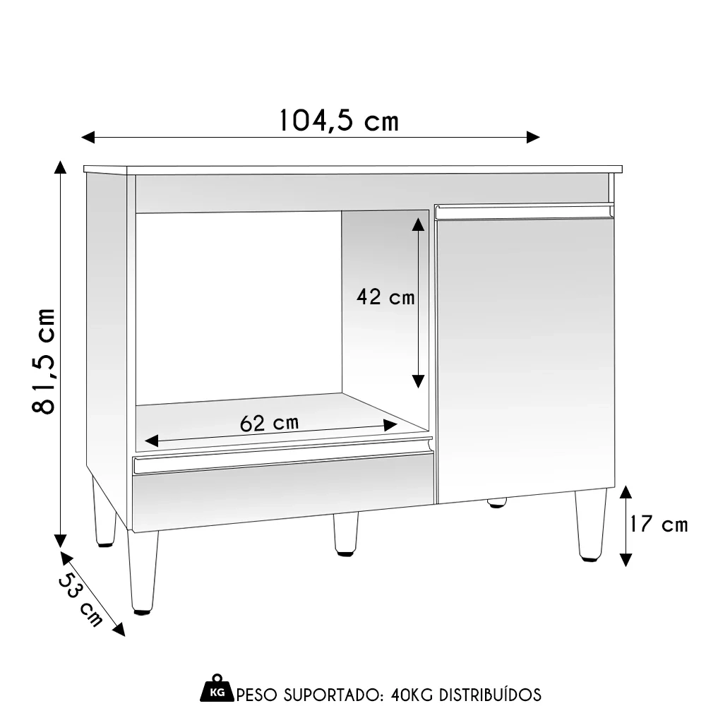 Balcão de Cozinha Para Cooktop e Forno Microondas Carla Amêndoa/Preto - AJL Móveis