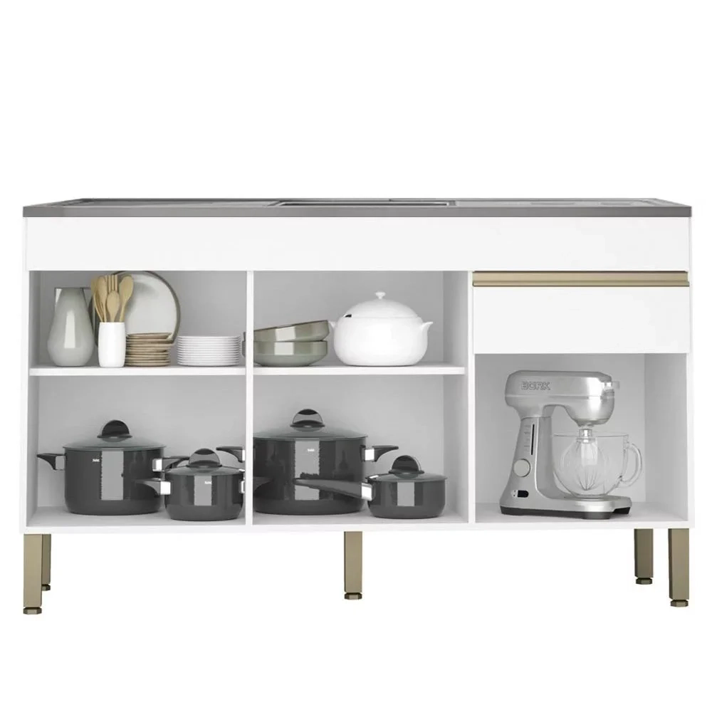 Armário de Cozinha 4 Peças Balcão 120cm com Pia Lina09 Z06 Supremo/Freijó - Mpozenato