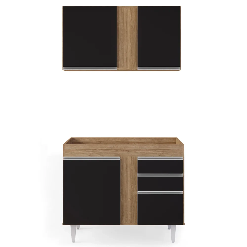 Armário Aéreo Indiana e Balcão Para Pia 100cm Luziania Castanho/Preto - Lumil Móveis