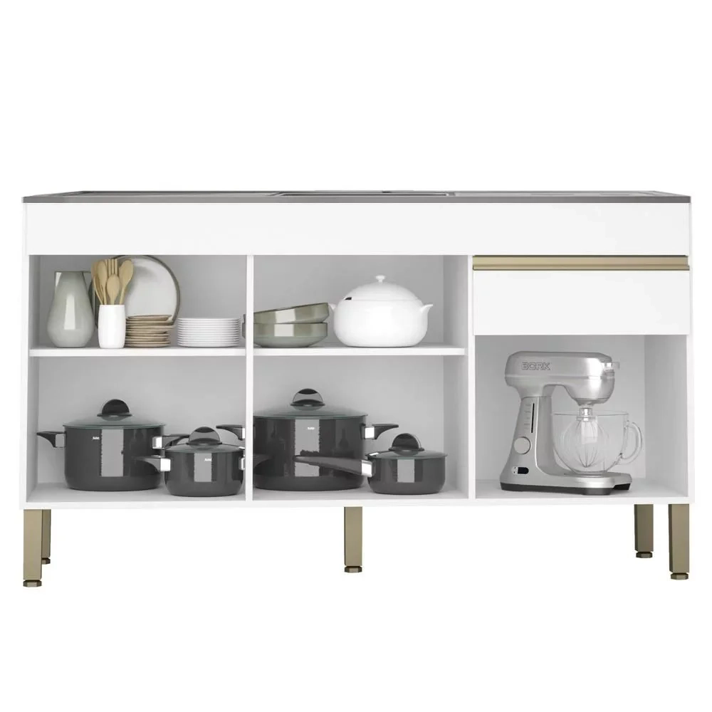 Armário de Cozinha 4 Peças Balcão com Pia 120cm Lina08 Z06 Supremo/Freijó - Mpozenato