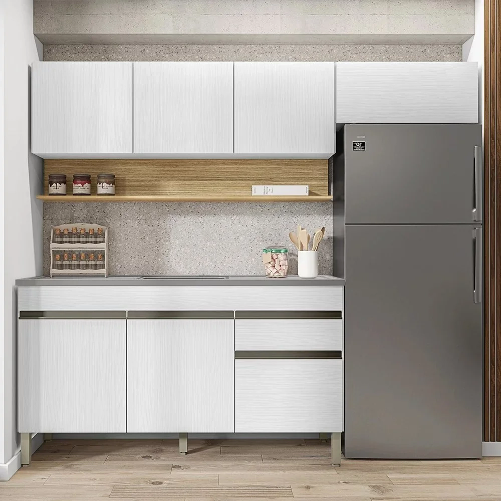 Armário de Cozinha 4 Peças Balcão com Pia 120cm Lina08 Z06 Supremo/Freijó - Mpozenato