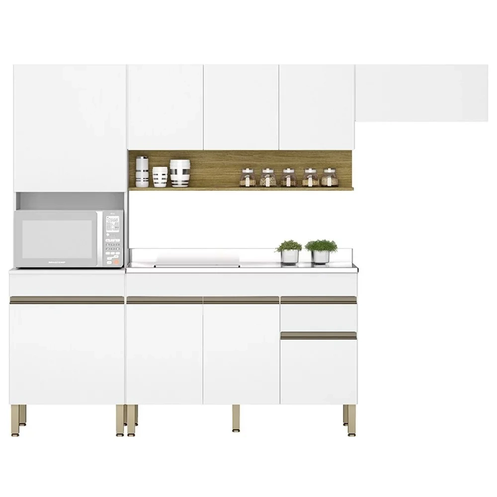 Armário de Cozinha 5 peças Balcão com Pia 120cm Lina10 Z06 Supremo/Freijó - Mpozenato