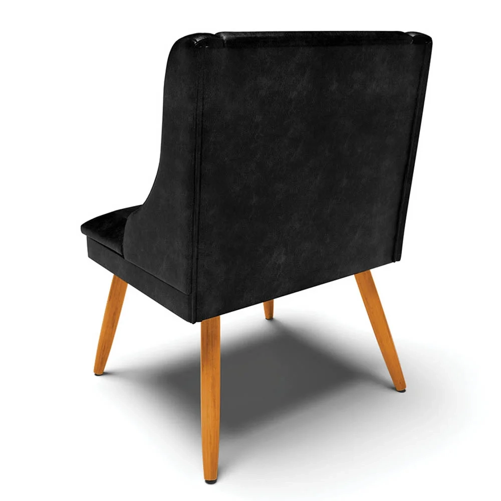 Cadeira Estofada para Sala de Jantar Pés Palito Lia Sintético Premium Preto - Ibiza