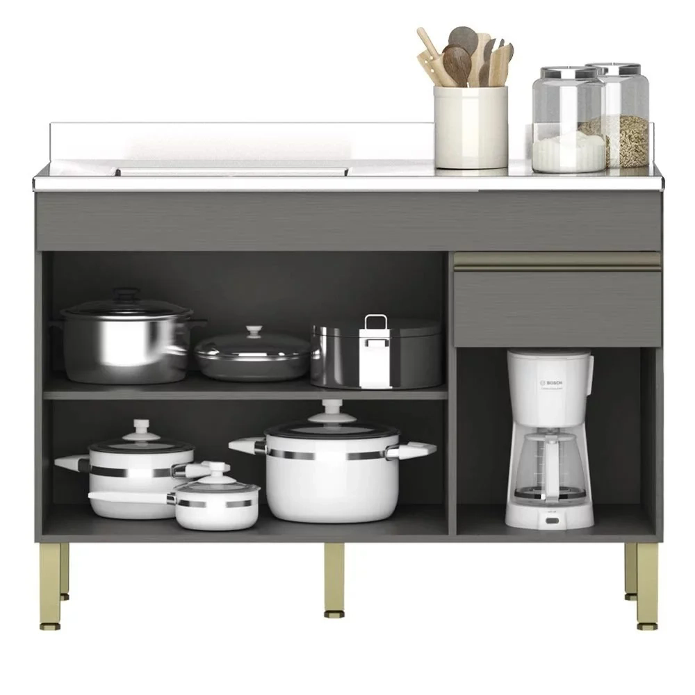 Armário de Cozinha 5 peças Balcão com Pia 120cm Lina10 Z06 Gris/Freijó - Mpozenato