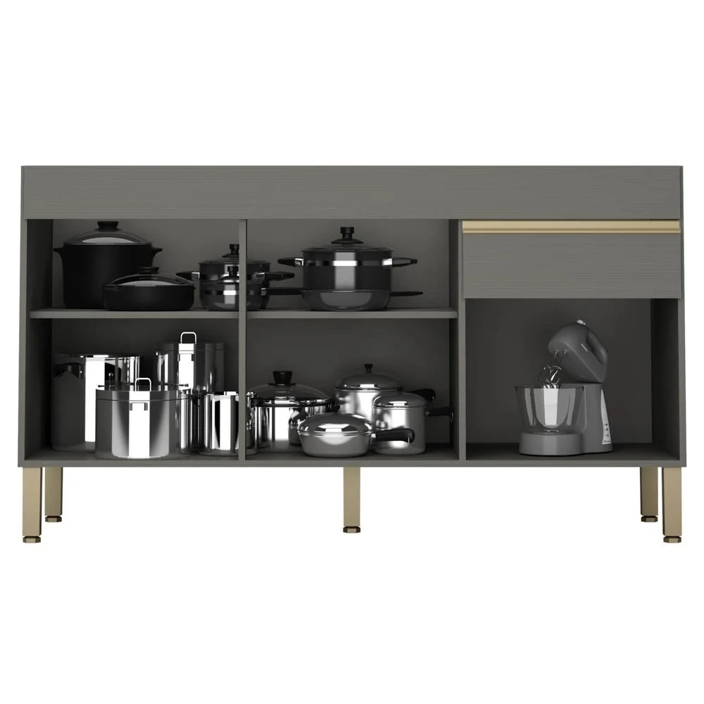 Armário de Cozinha 3 Peças Balcão sem Tampo 150cm Lina12 Z06 Gris/Freijó - Mpozenato