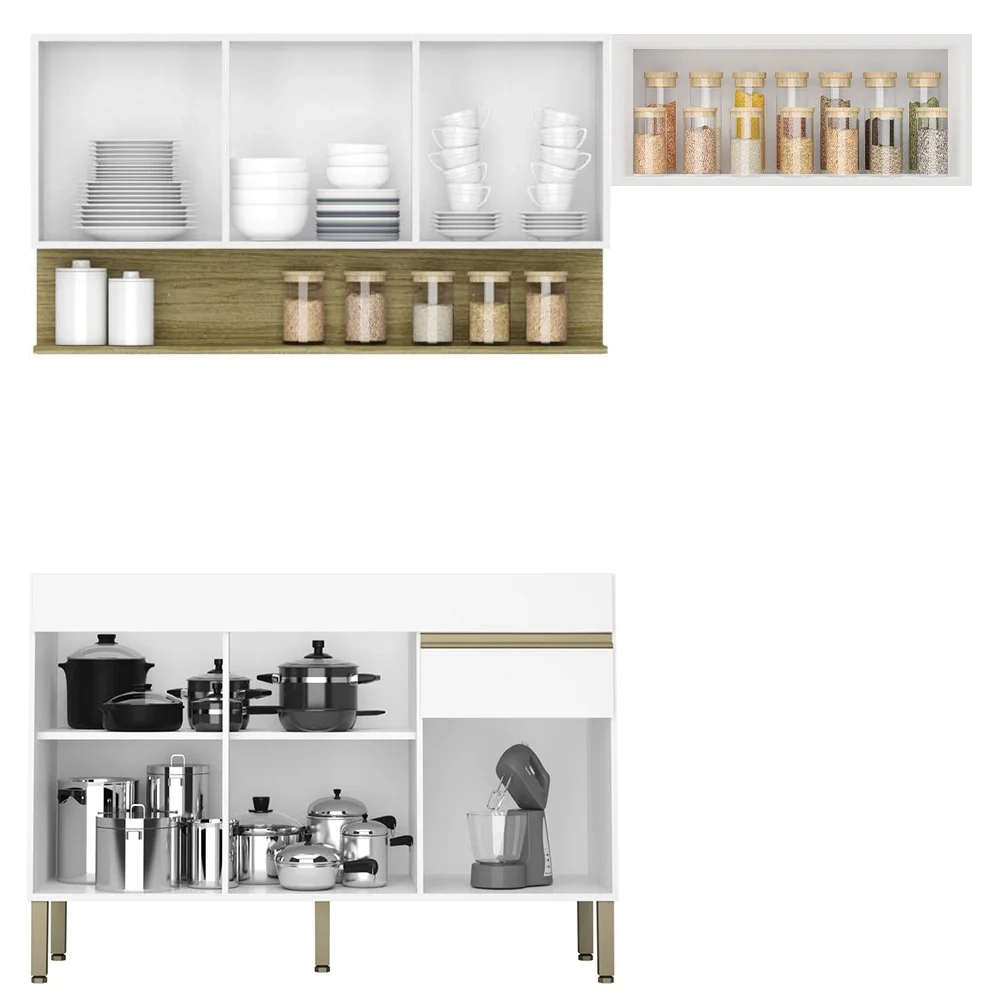 Armário de Cozinha 3 Peças Balcão sem Tampo 150cm Lina12 Z06 Supremo/Freijó - Mpozenato