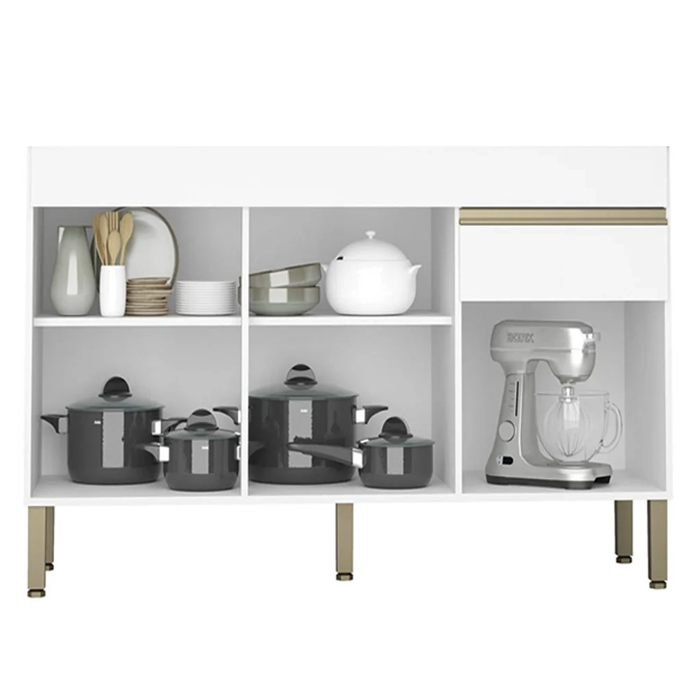 Armário de Cozinha com Balcão sem Tampo 150cm Lina Z06 Supremo/Freijó - Mpozenato