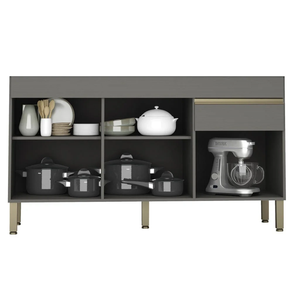 Armário de Cozinha 3 Peças Balcão 150cm sem Tampo Lina13 Z06 Gris/Freijó - Mpozenato