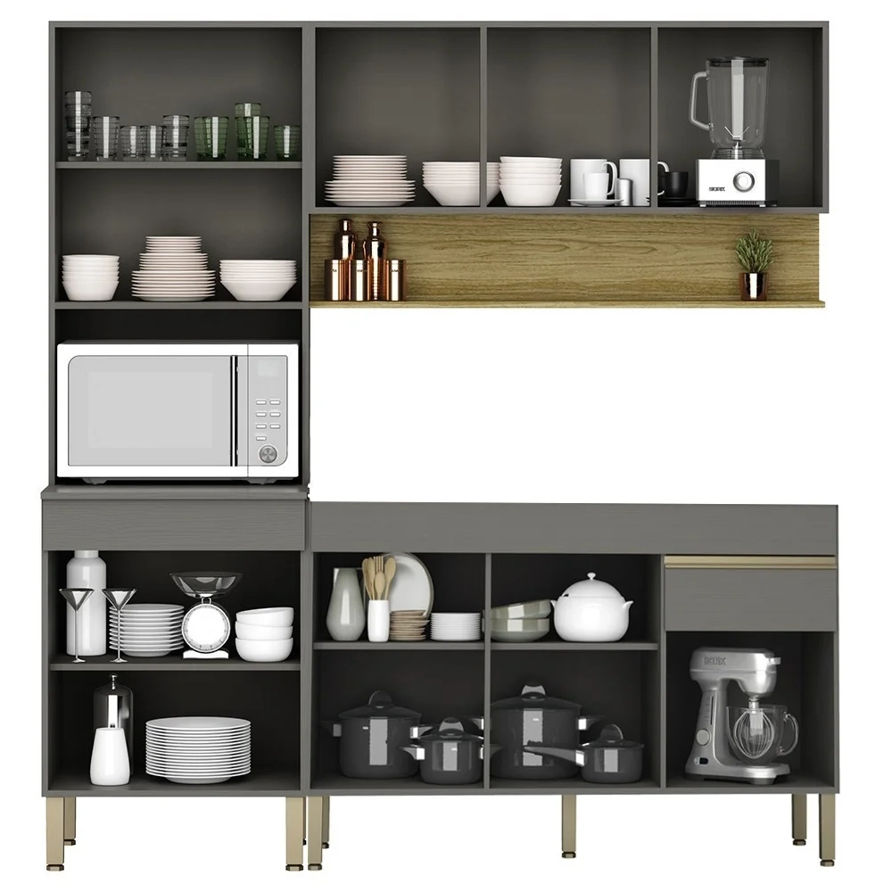 Armário de Cozinha 3 Peças Balcão 150cm sem Tampo Lina13 Z06 Gris/Freijó - Mpozenato