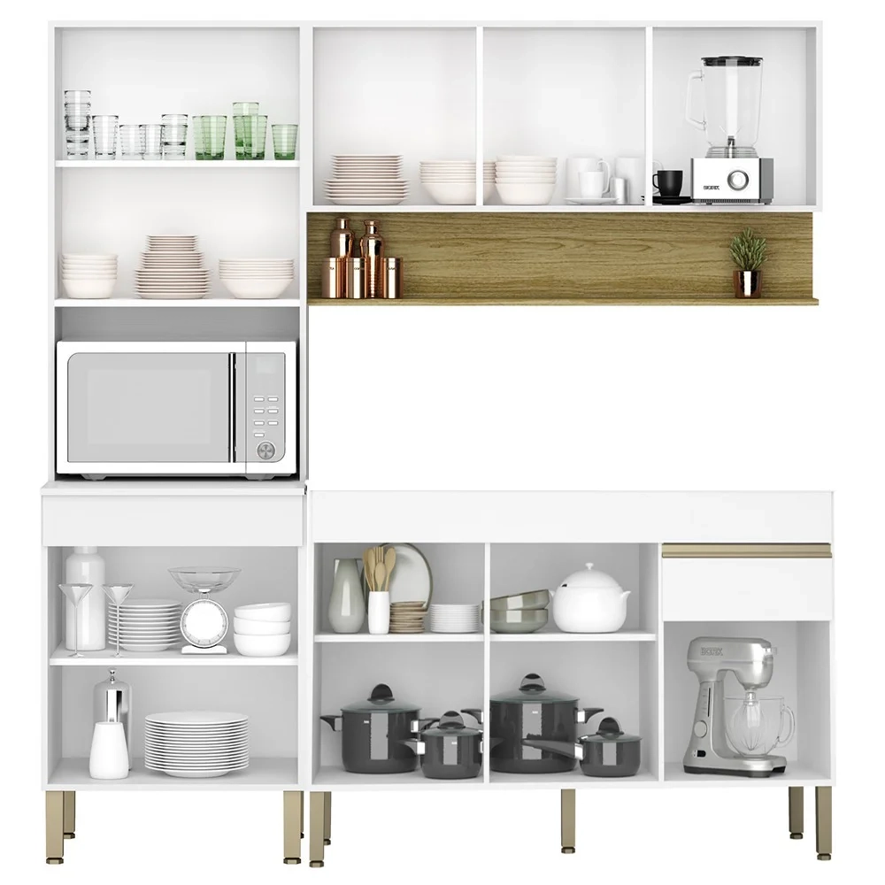 Armário de Cozinha 3 Peças Balcão 150cm sem Tampo Lina13 Z06 Supremo/Freijó - Mpozenato