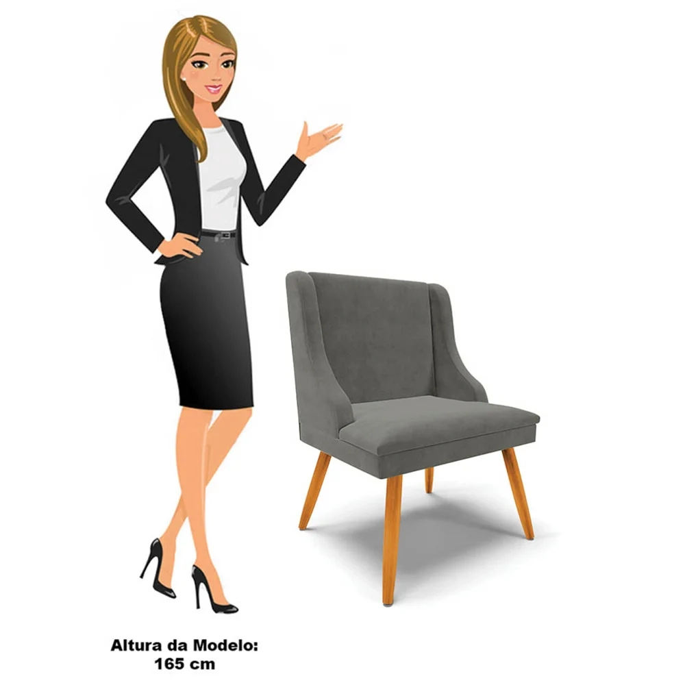 Cadeira Estofada para Sala de Jantar Pés Palito Lia Suede Grafite - Ibiza