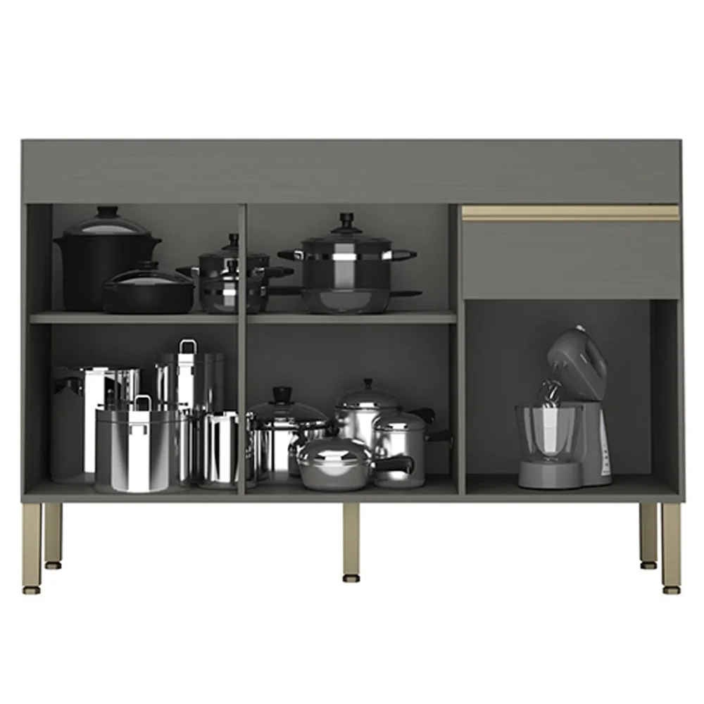 Armário de Cozinha 4 peças Balcão sem Tampo 150cm Lina14 Z06 Gris/Freijó - Mpozenato