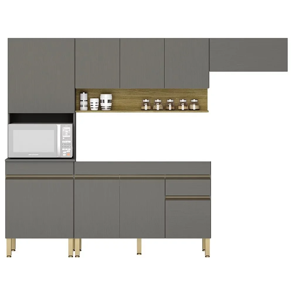 Armário de Cozinha 4 peças Balcão sem Tampo 150cm Lina14 Z06 Gris/Freijó - Mpozenato