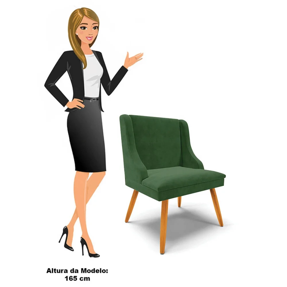 Cadeira Estofada para Sala de Jantar Pés Palito Lia Suede Verde - Ibiza