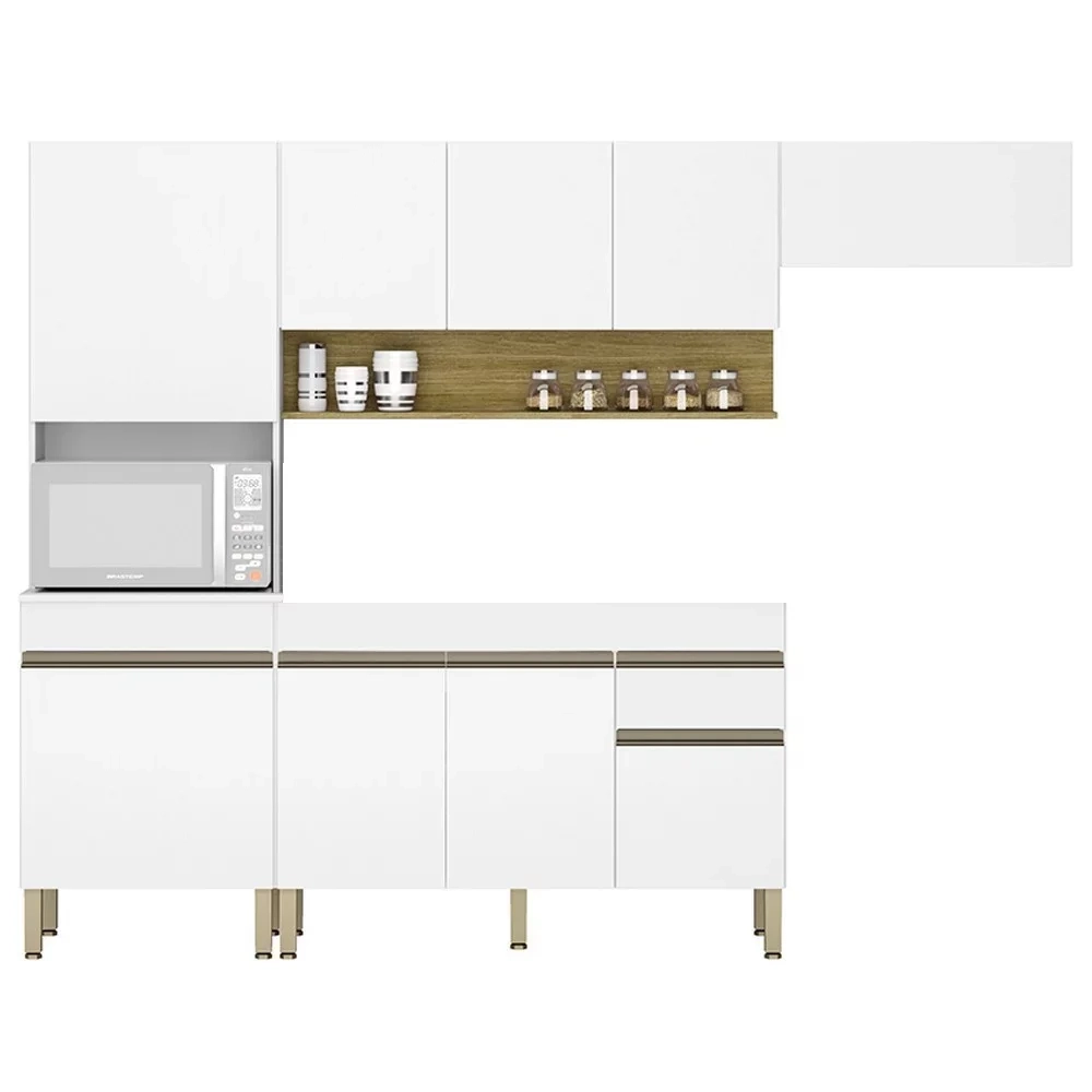 Armário de Cozinha 4 peças Balcão sem Tampo 150cm Lina14 Z06 Supremo/Freijó - Mpozenato