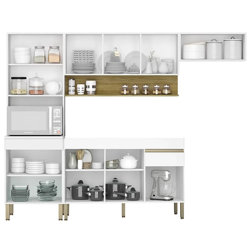 Armário de Cozinha 4 peças Balcão sem Tampo 150cm Lina14 Z06 Supremo/Freijó - Mpozenato