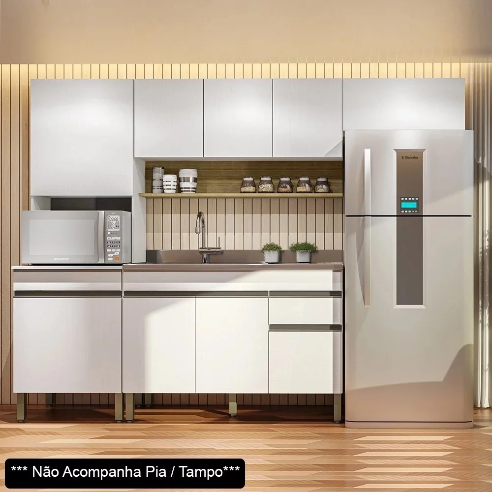 Armário de Cozinha 4 peças Balcão sem Tampo 150cm Lina14 Z06 Supremo/Freijó - Mpozenato