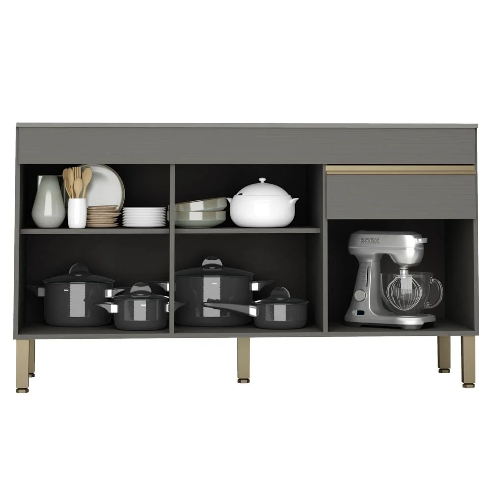 Armário de Cozinha 3 Peças Balcão com Tampo 150cm Lina15 Z06 Gris/Freijó - Mpozenato