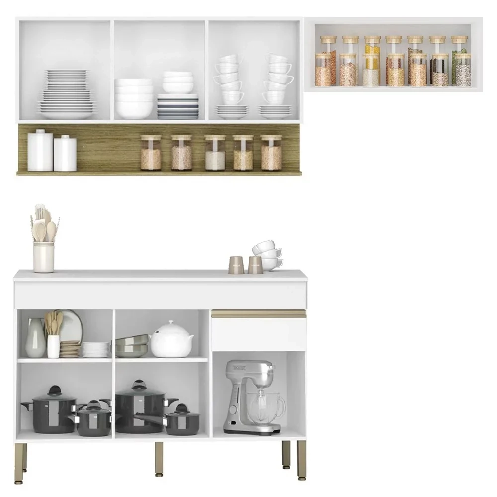 Armário de Cozinha 3 Peças Balcão com Tampo 150cm Lina15 Z06 Supremo/Freijó - Mpozenato