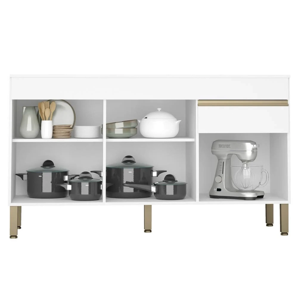 Armário de Cozinha 3 Peças Balcão com Tampo 150cm Lina15 Z06 Supremo/Freijó - Mpozenato