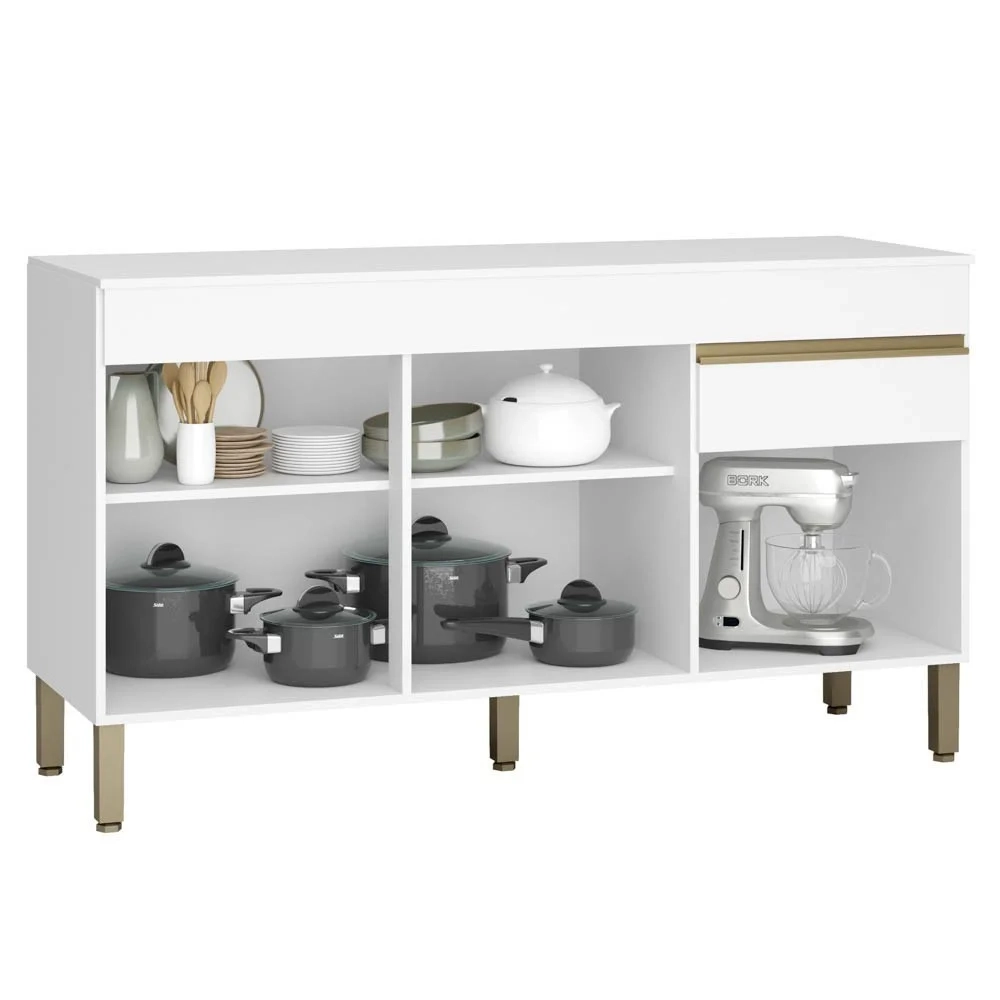 Armário de Cozinha 4 peças Balcão com Tampo 150cm Lina17 Z06 Supremo/Freijó - Mpozenato