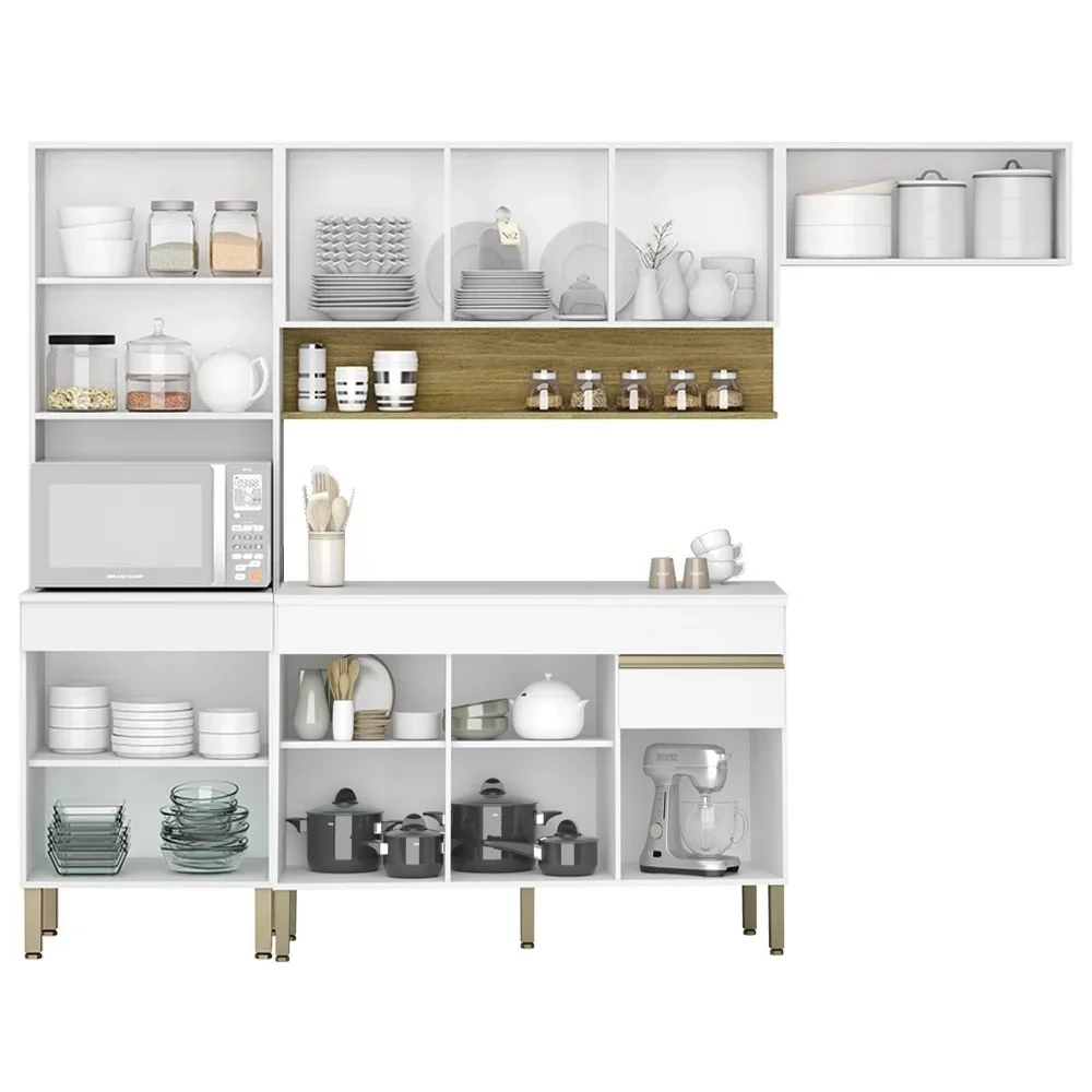 Armário de Cozinha 4 peças Balcão com Tampo 150cm Lina17 Z06 Supremo/Freijó - Mpozenato