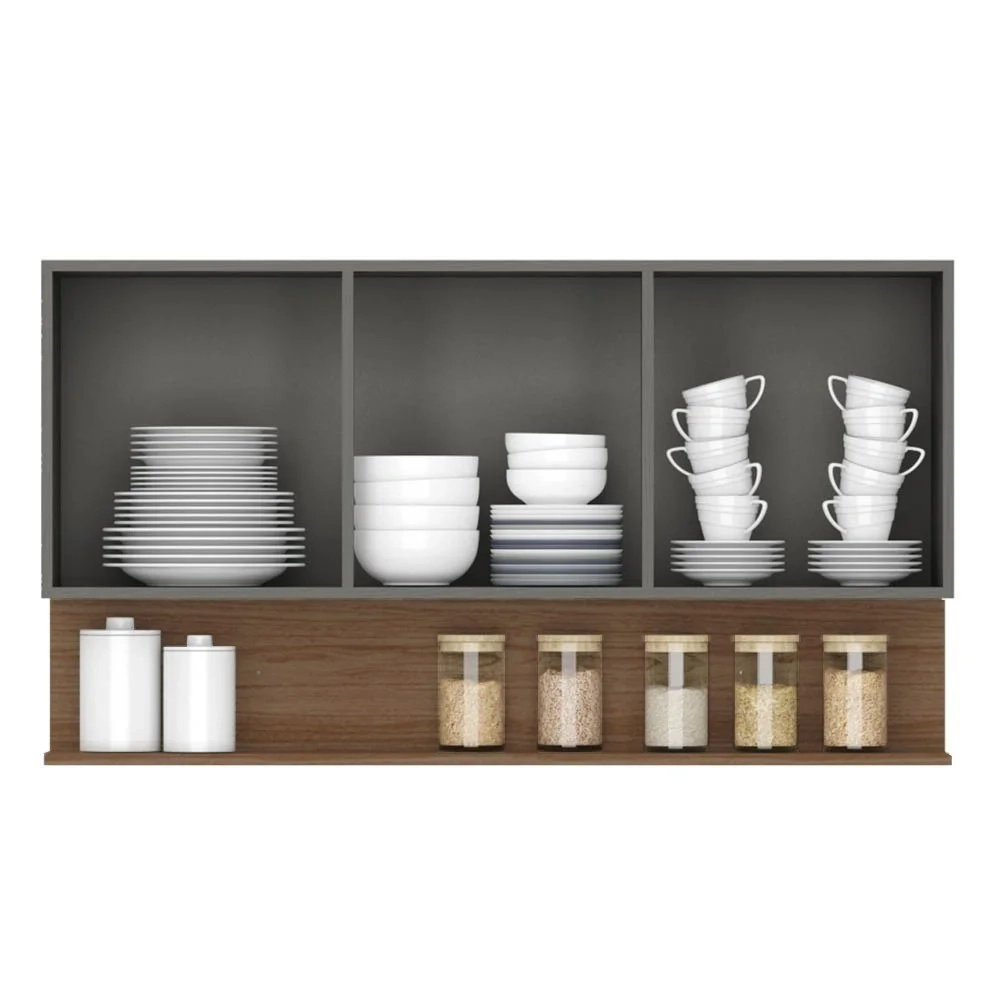 Armário de Cozinha 4 peças Balcão com Tampo 150cm Lina17 Z06 Gris/Freijó - Mpozenato