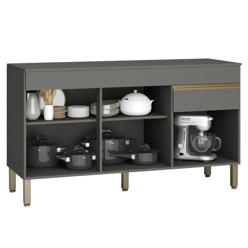 Armário de Cozinha 4 peças Balcão com Tampo 150cm Lina17 Z06 Gris/Freijó - Mpozenato