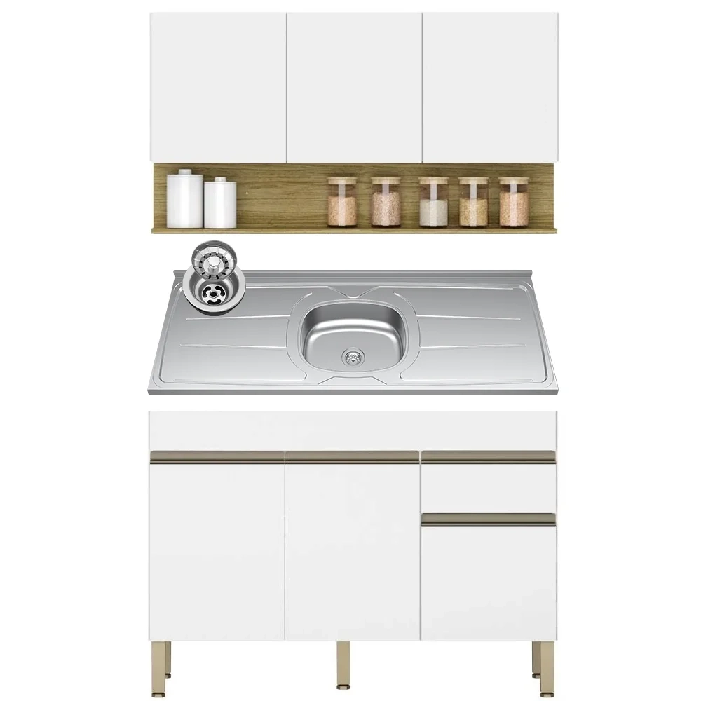 Armário de Cozinha e Balcão com Pia 150cm Lina Z06 Supremo/Freijó - Mpozenato