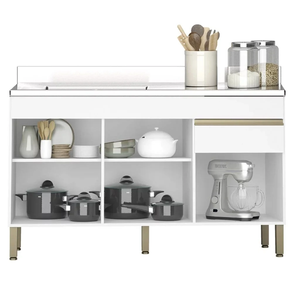 Armário de Cozinha 4 Peças Balcão com Pia 150cm Lina18 Z06 Supremo/Freijó - Mpozenato