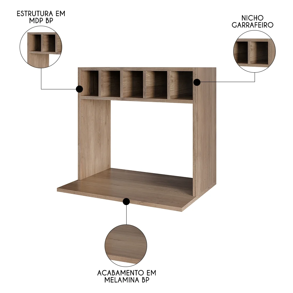 Suporte Micro-Ondas Forno Armário Aéreo com Adega 60cm Lótus Z34 Freijó - Mpozenato