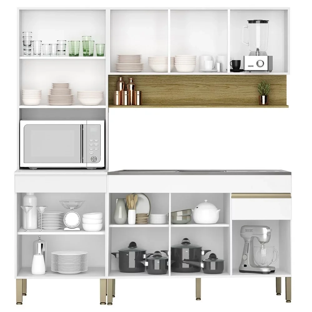 Armário de Cozinha 4 Peças Balcão 150cm com Pia Lina19 Z06 Supremo/Freijó - Mpozenato