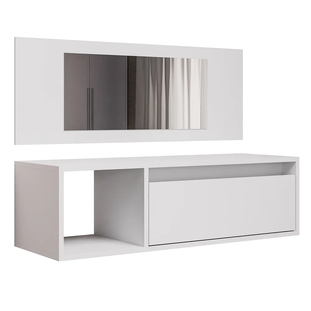 Penteadeira Camarim com Espelho Suspensa 90cm 1 Porta Elle Z34 Branco - Mpozenato