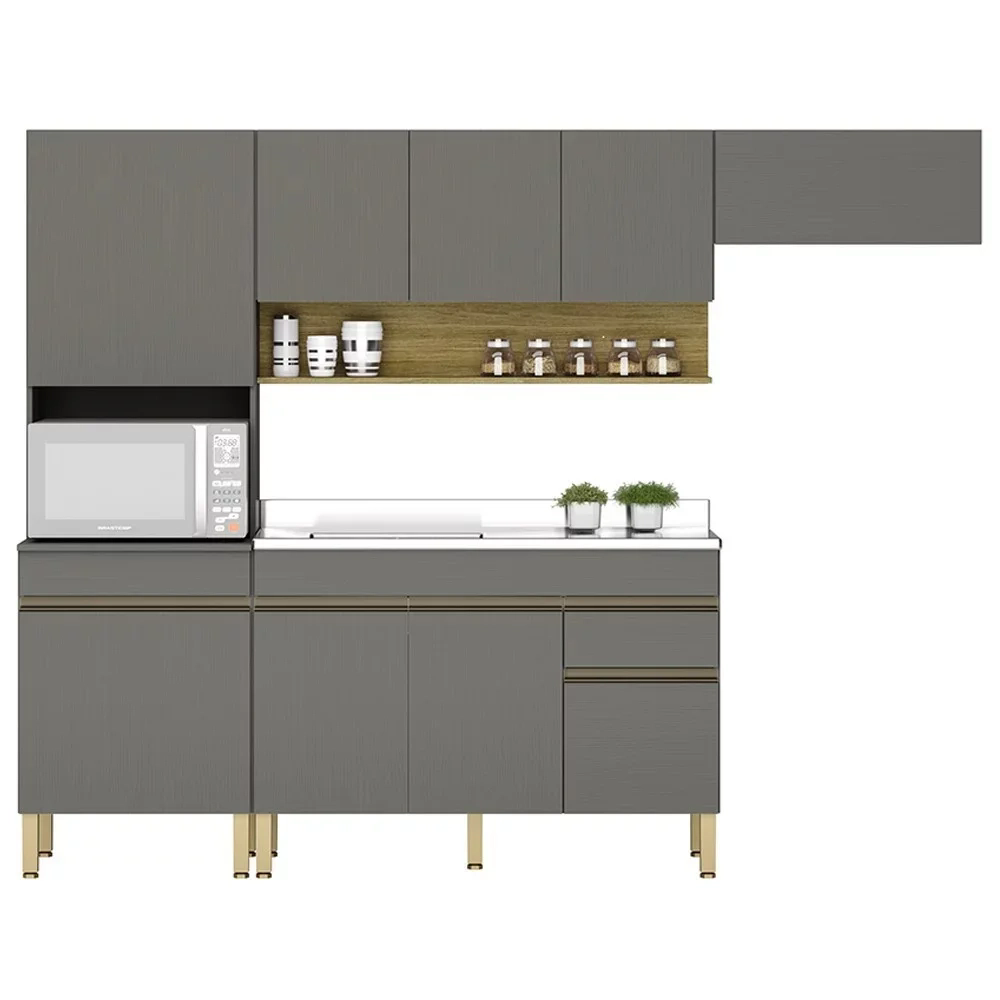 Armário de Cozinha 5 peças Balcão com Pia 150cm Lina20 Z06 Gris/Freijó - Mpozenato