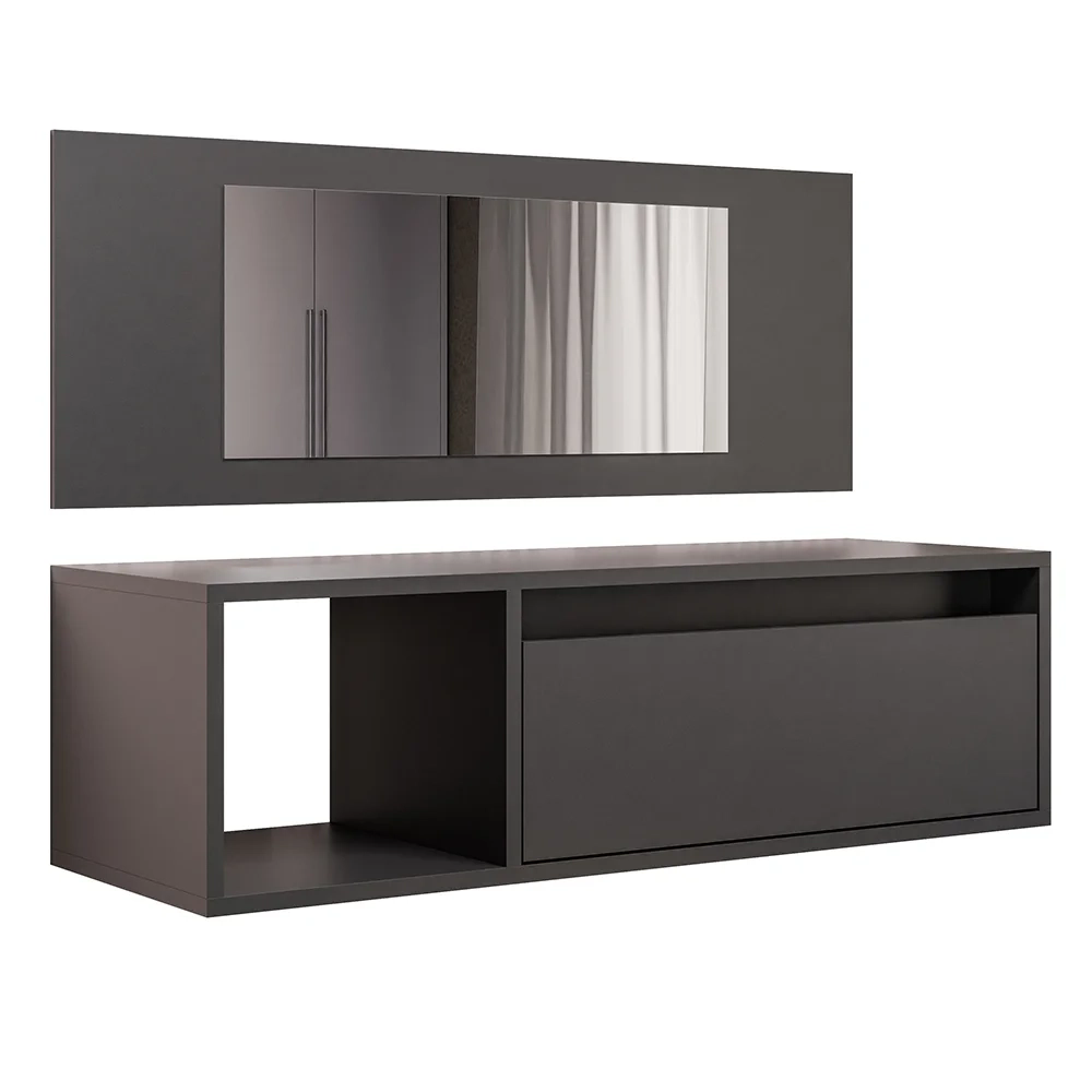 Penteadeira Camarim com Espelho Suspensa 90cm 1 Porta Elle Z34 Preto - Mpozenato